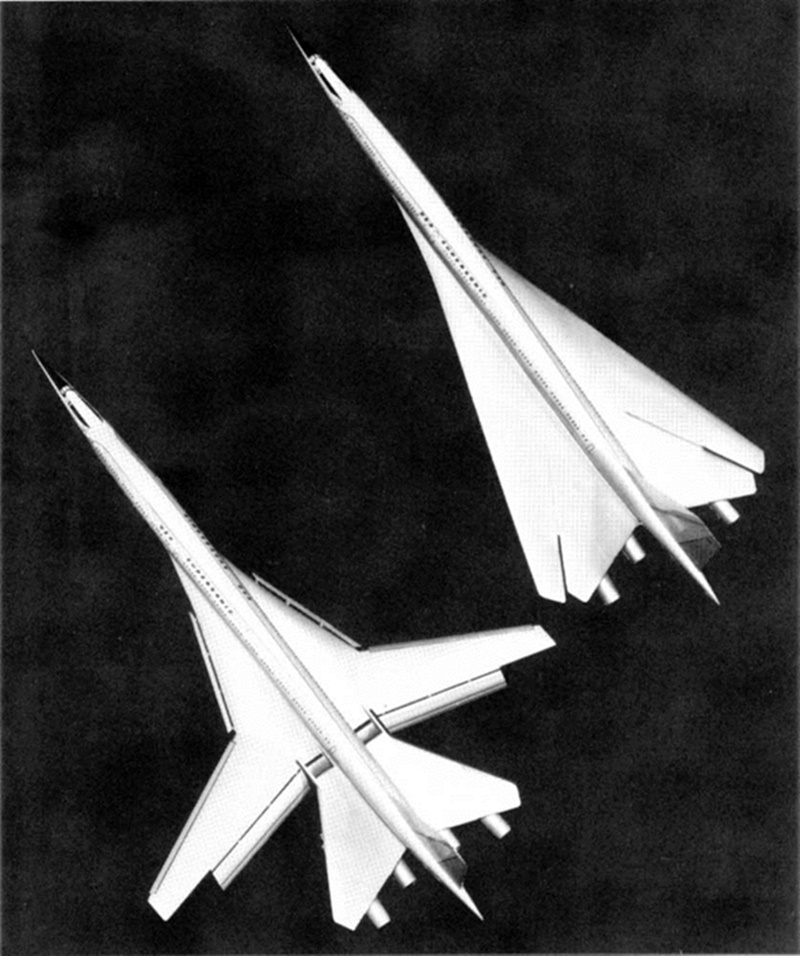 보잉 2707-100 의 날개 형태 (기본적으로는 델타형이지만 전후로 접었다 폈다 할 수 있는 형태) 