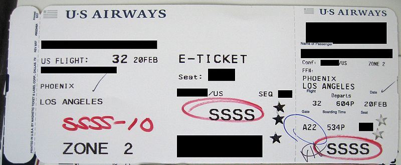 추가 보안검색 대상을 의미하는 SSSS 표식이 찍힌 탑승권